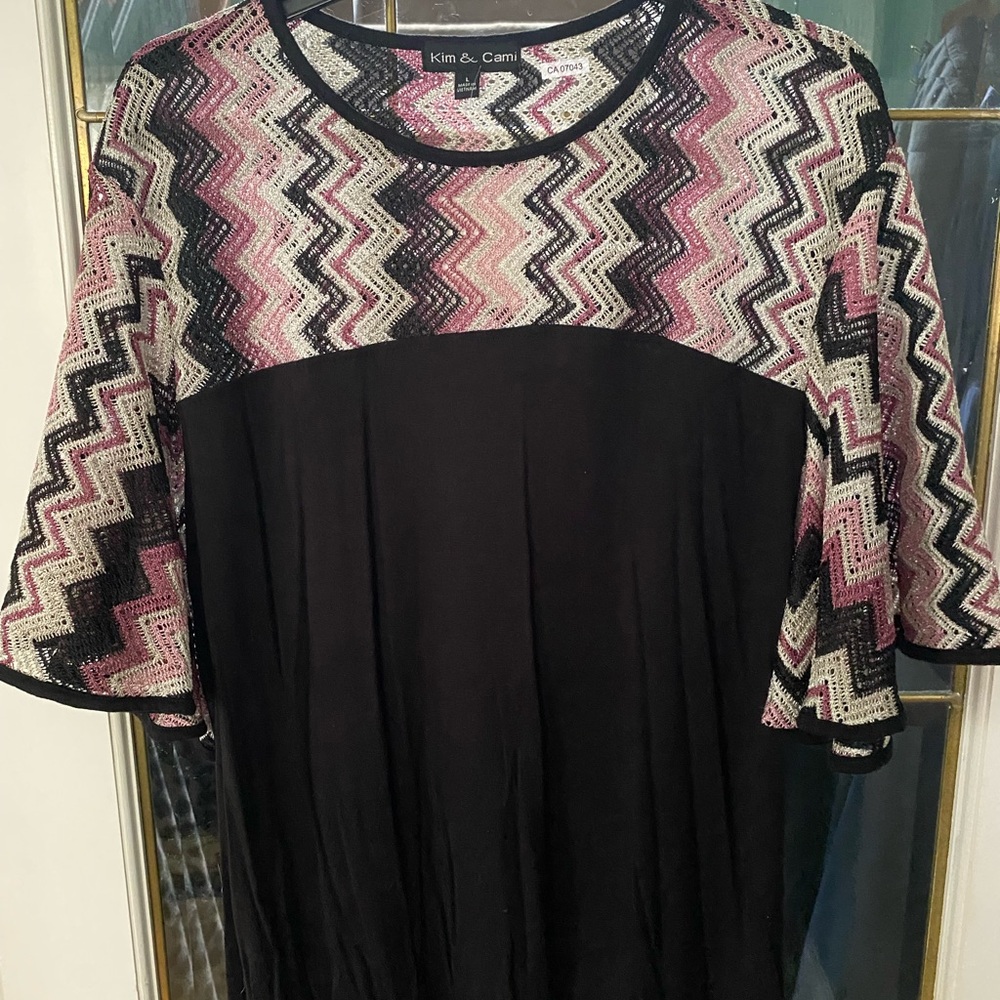 Missoni look pattern mixed media top